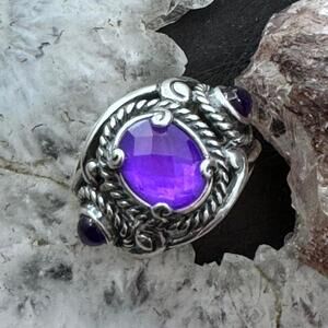 Carolyn Pollack Sterling 3 Amethyst Decorated Doublet Ring Size 5 For Women